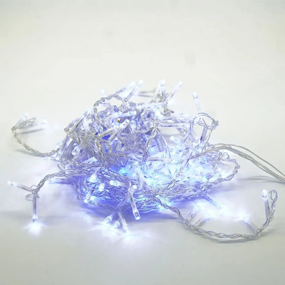 Instalație Crăciun tip franjuri / turturi – albastru, fir transparent, 8 moduri de lumină, interconectabilă, interior/exterior