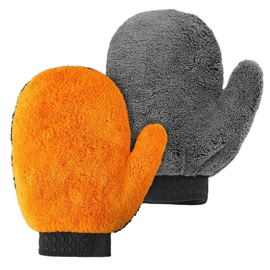 Mănușă microfibră pentru spălare auto – două fețe (umedă / uscată), 25×20 cm, portocaliu-gri