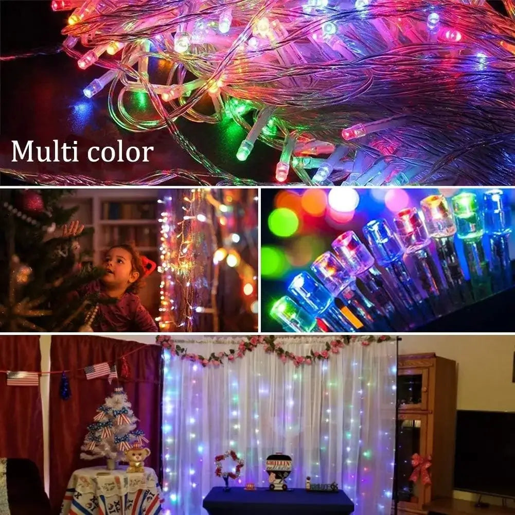Instalație Crăciun tip perdea, multicolor, LED – 8 jocuri de lumină, fir transparent
