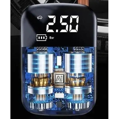 Pompa de aer wireless portabilă 150 PSI – acumulator 2000 mAh, afişaj digital, pentru anvelope și mingi (negru)