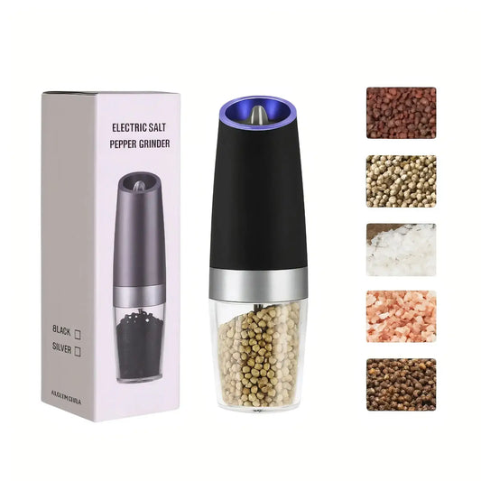 Rasnita electrica inox 20×7 cm – pentru sare, piper si condimente, inductie gravitationala + LED