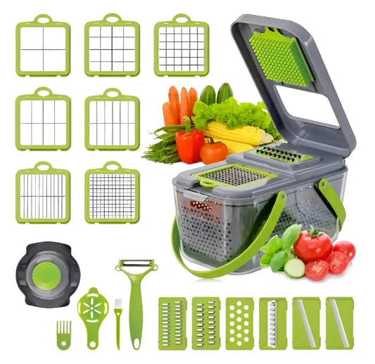 Răzătoare Multifuncțională, 22 Piese, Lame din inox, cutie colectoare