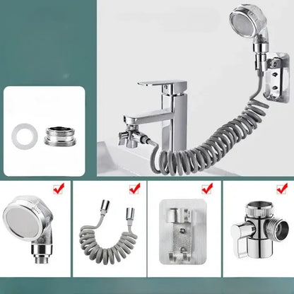 Set extensie de duş 4 piese – filtru ioni negativi + furtun flexibil 1,5 m, argintiu