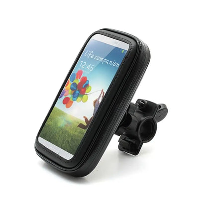 Suport husă telefon bicicletă / motocicletă – rezistent la apă și șocuri, touchscreen, rotativ 360°, pentru telefoane 4,8-5,4 inch, negru