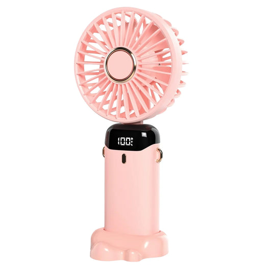 Ventilator Ultra Portabil 3 in 1 cu Aromaterapie, Ecran LCD, 5 Viteze, USB-C, Autonomie 12 Ore, Pliabil, Roz