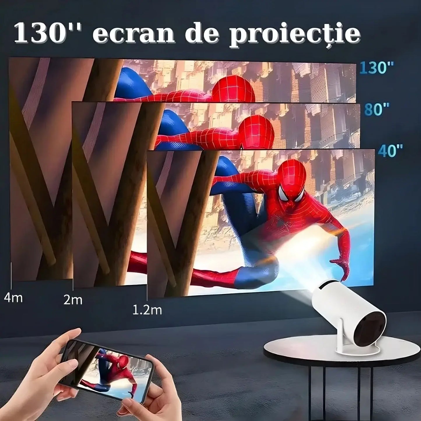 Videoproiector portabil 14×9 cm, multimedia, Wi-Fi, USB, difuzor integrat